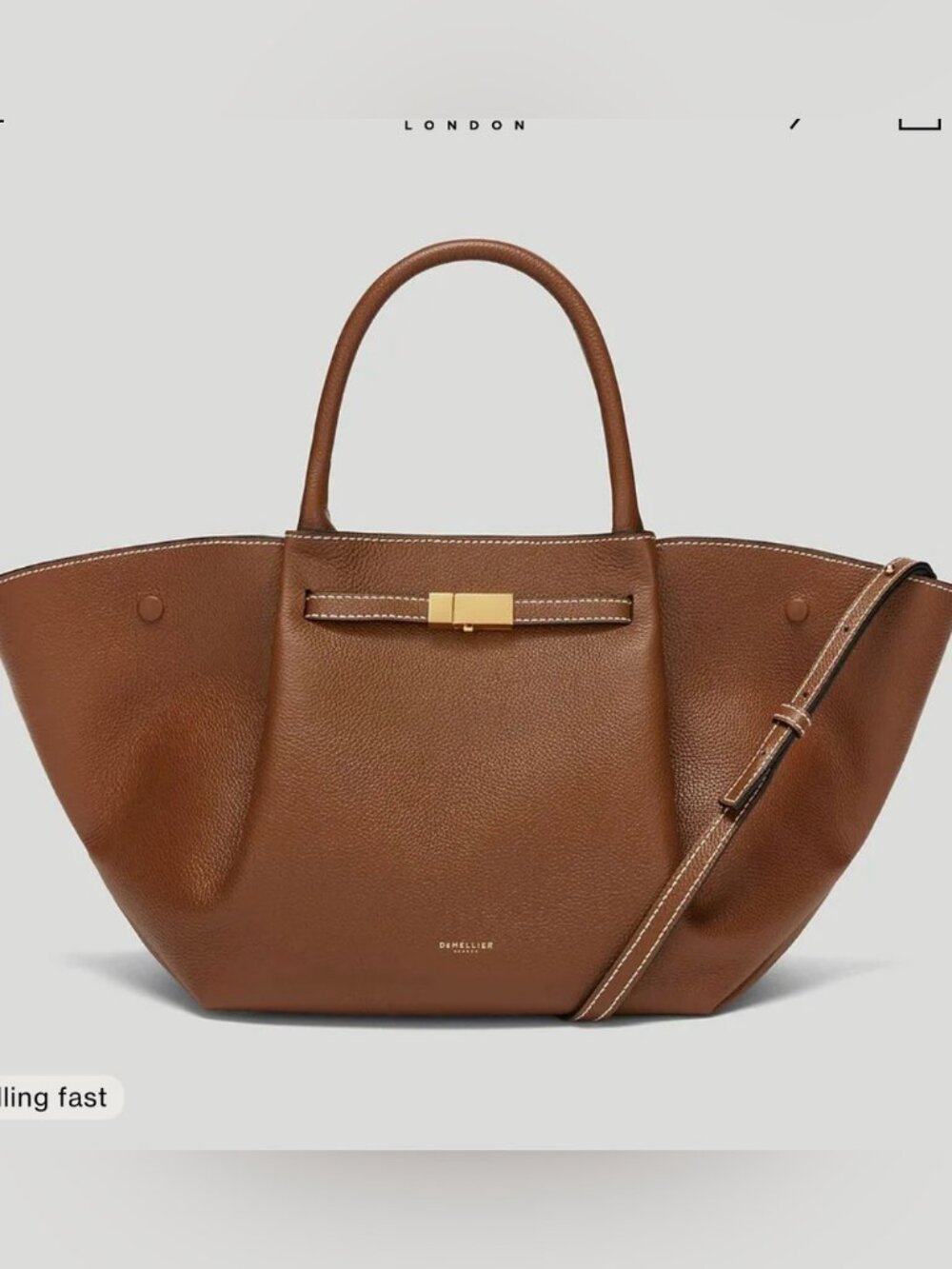 DeMellier London Cognac Leather Wing Satchel Midi Tote - Picture 3 of 7